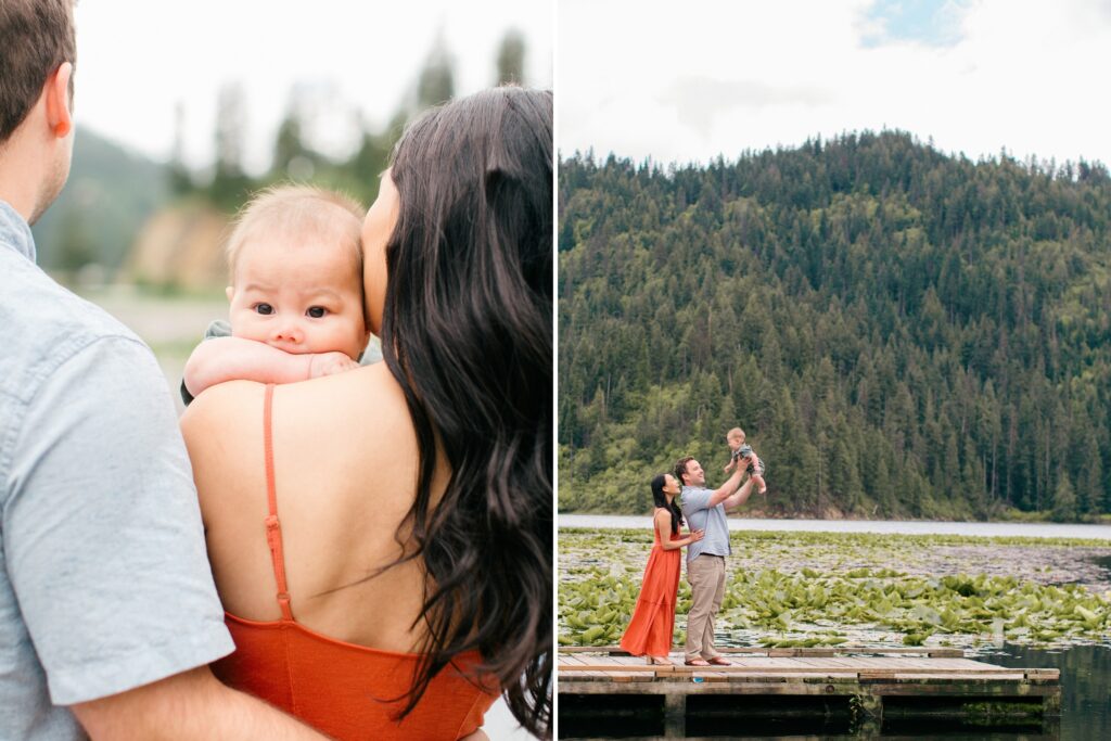 Candid multigenerational portrait of mother and family during photo session in Coeur d'Alene