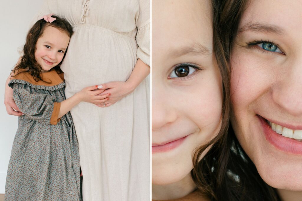 pregnant mother and daughter in north idaho studio
