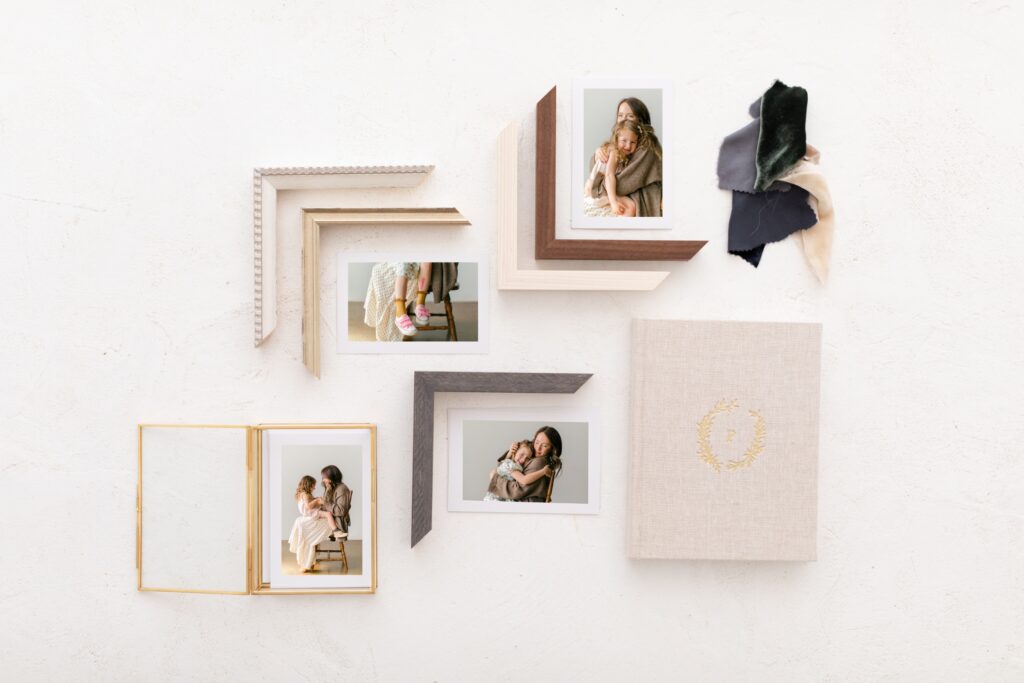 mother and daughter samples in north idaho studio with custom heirloom frames and linene albums